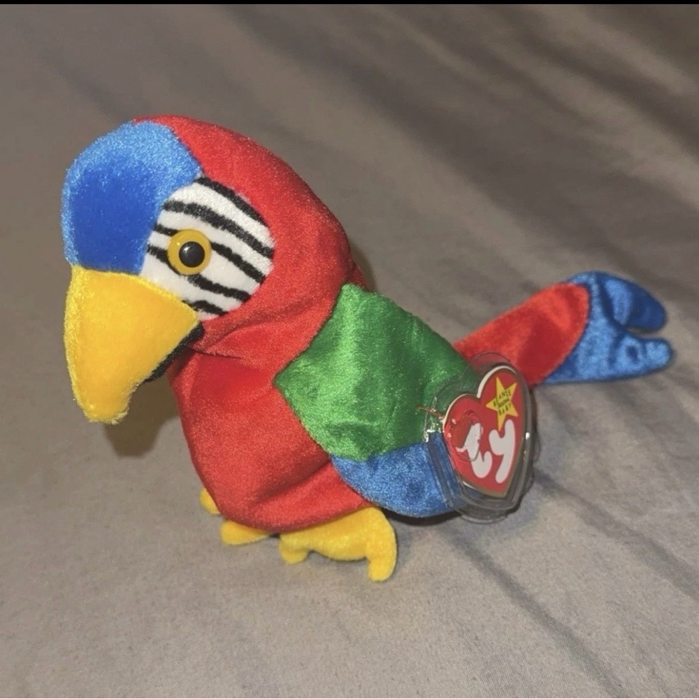 Ty Beanie Baby Jabber The Parrot Tropical Bird Retired 1998 w/ Protective Tag!